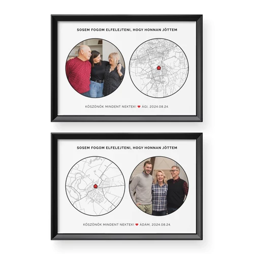 Szülőköszöntő páros csomagajánlat: Térkép  + Fénykép / Fekvő / Classic - fekete kerettel