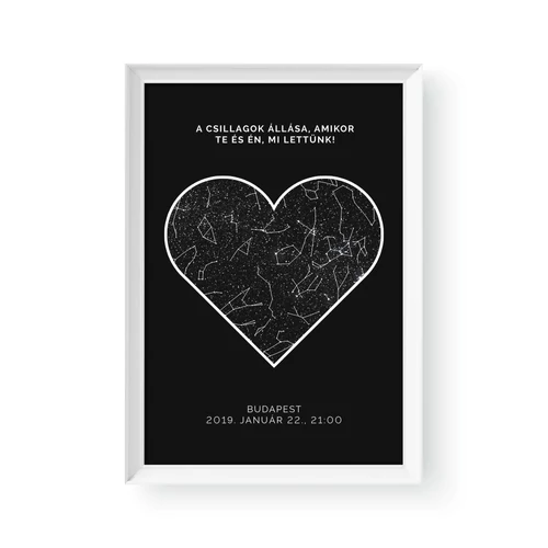 Csillagtérkép / Álló / Heart - Fehér kerettel