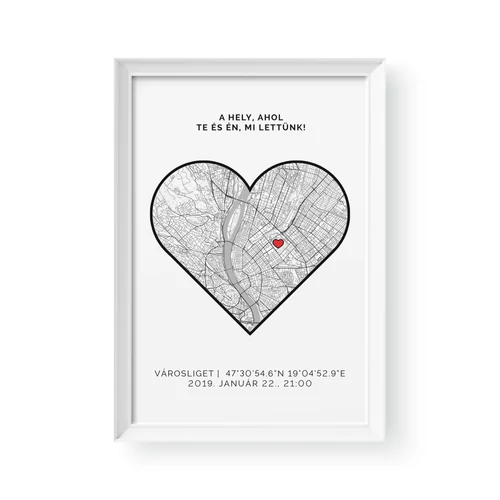 Térkép / Álló / Heart - Fehér kerettel