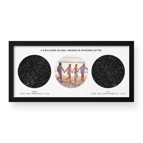Dupla csillagtérkép + Fénykép / Panoráma / Classic - Fekete kerettel