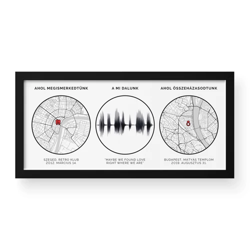 Dupla térkép + Hanghullám / Panoráma / Classic - Fekete kerettel