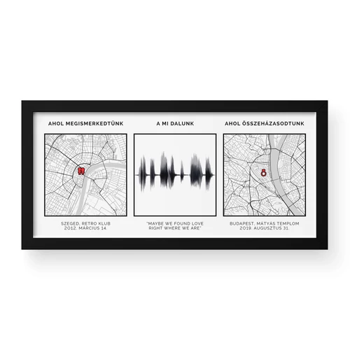 Dupla térkép + Hanghullám / Panoráma / Framed - Fekete kerettel