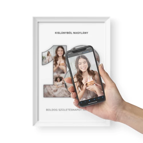 Hangoskép / Álló / Kollázs: számos 10-99 - fehér kerettel, visszahallgatható- vagy nézhető tartalommal társítva