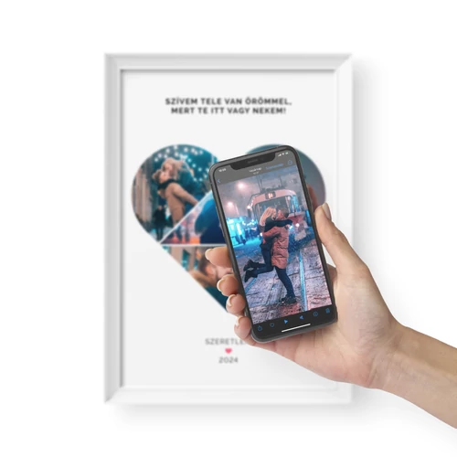 Hangoskép / Álló / Kollázs: szív - Fehér kerettel, visszahallgatás- vagy nézés egy érintéssel okostelefonon