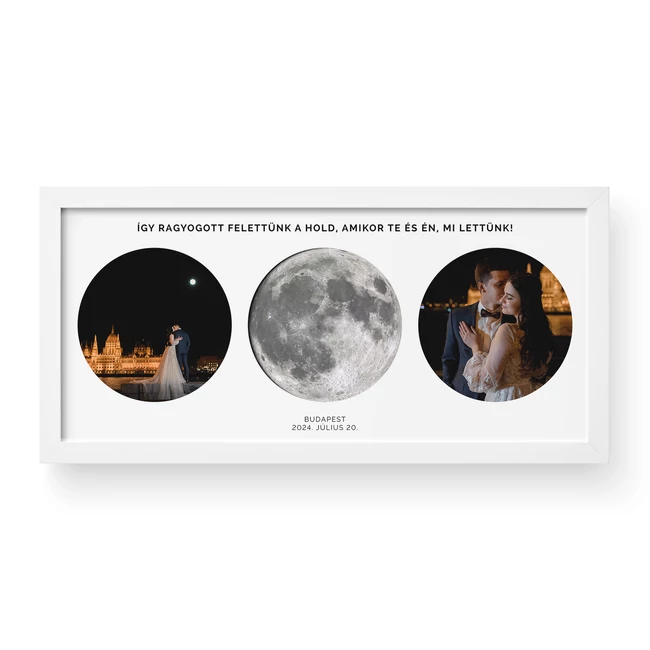 Dupla fénykép + Holdfázis / Fekvő / Panoráma - fehér kerettel