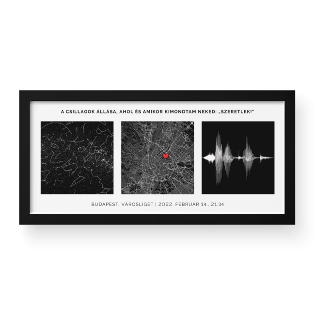 Csillagtérkép + Térkép + Hanghullám / Panoráma / Framed - Fekete kerettel